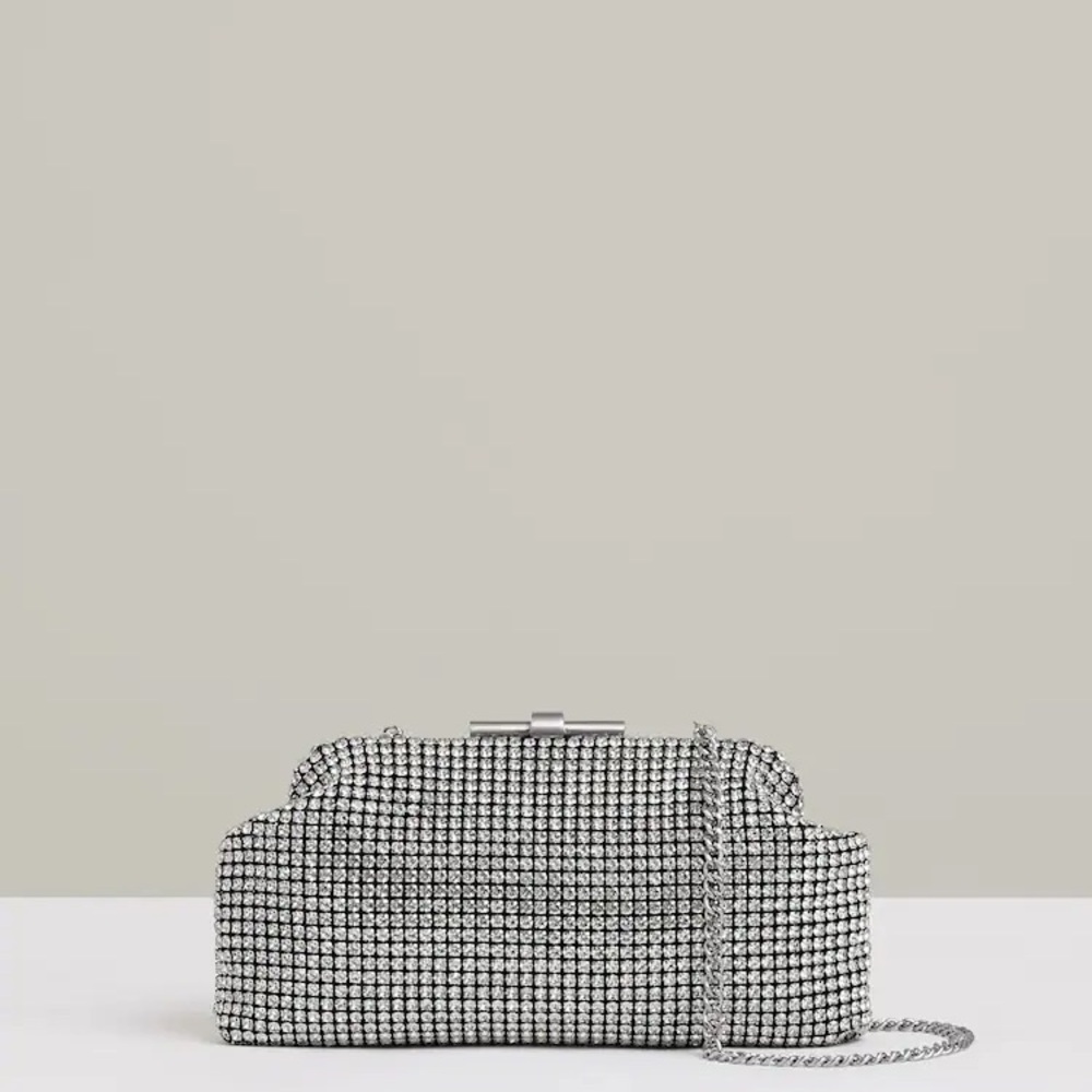 REISS ADALINE EMBELLISHED CLUTCH BAG IN SILVER